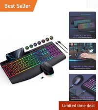 Rechargeable Wireless Keyboard Mouse Set with Phone Holder RGB Backlighting