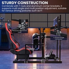 Minneer Racing Simulator Cockpit with Red Seat & TV Stand Fit Logitech