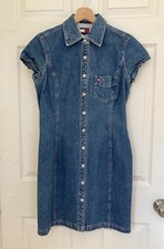 Tommy Hilfiger Womens Dress Size 4 Blue Denim Snap Front Cap Sleeve Y2K