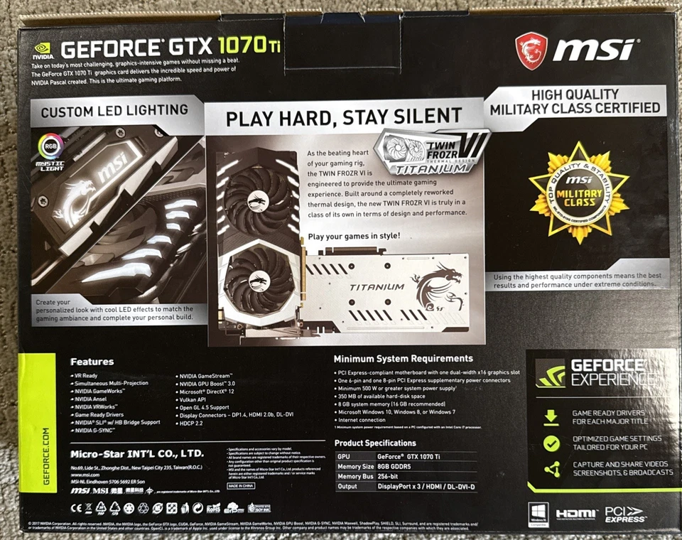 MSI GeForce GTX 1070 TI Titanium 8 GB Graphics Card Tested Works Box Papers Mint - Image 3 of 4