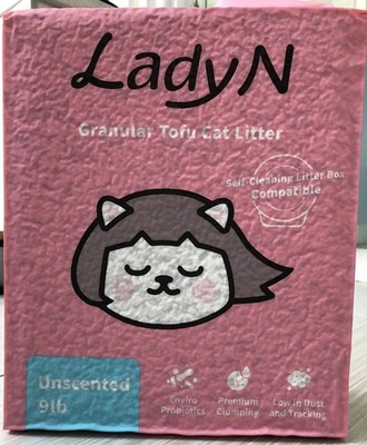 Lady N Tofu Cat Litter Granular Unscented 9lb Bag - Self Cleaning Box Compatible