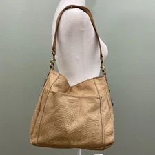 American Leather Co Tooled Leather Shoulder Bag Tan Medium Buttery Soft