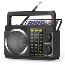 J-135 AM FM Radio Portable Bluetooth, Solar/AA Battery Operated/USB-C Recharg...
