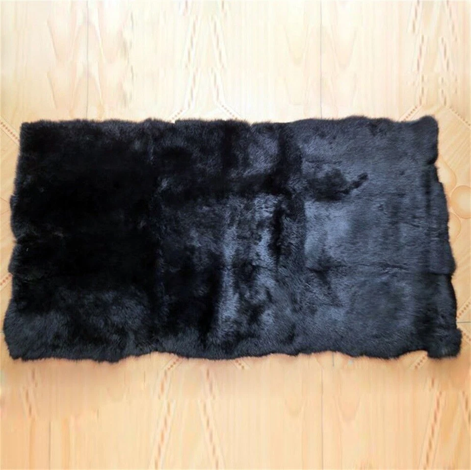 LUXURY REAL Black Rabbit FUR THROW BLANKET RUG Skin Fur Rug Pelz Leather Pelt - Image 2 of 4