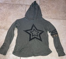 Pixie Lane Girls Kids Size 6 Olive Green Long Sleeve Hooded shirt W Black Star