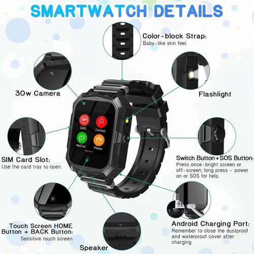 4G Kinder Smartwatch mit Telefonfunktion GPS SOS Videoanruf Kamera Armbanduhr - Zdjęcie 8 z 48