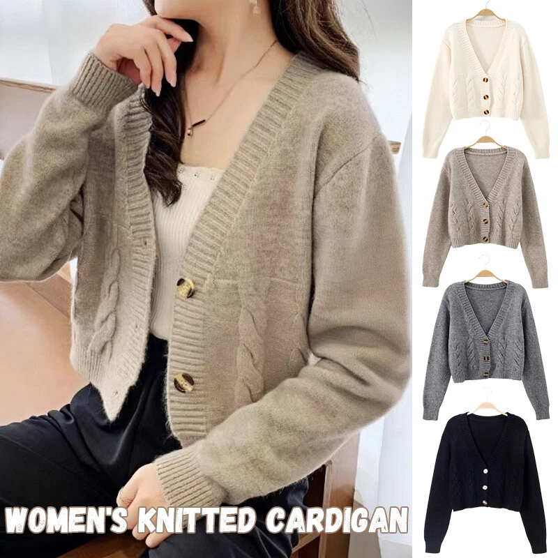 OFF WHITE Cardigan donna scollo a V slim manica lunga maglia twist maglione cappotti giacca corta