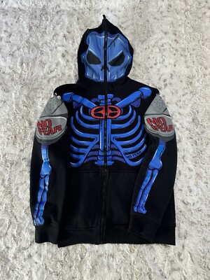EARLY 2000s NO FEAR SKELETON FULL ZIP HOODIE KIDS LARGE SKULL AND BONES