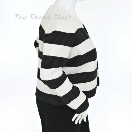 ELLE Women's XX-LARGE Open Front BLACK & WHITE STRIPE CARDIGAN SWEATER Textured - Picture 7 of 9