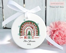 Personalized Christmas Teacher Ornament   One Merry Teacher   Name  Year Gift