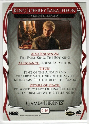 GAME OF THRONES THE COMPLETE SERIES THE CAST C16 INSERT KING JOFFREY BARATHEON - Picture 2 of 2