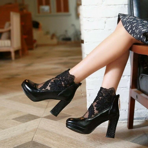 Women's High Heels Mesh Lace Ankle Boots Wedding Shoes - Bild 5 von 19
