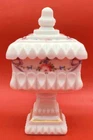 Vintage Westmoreland Milk Glass Hand Painted Roses Bows Footed Candy Dish
