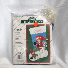 Vintage Skating Bears Felt Christmas Stocking Kit Traditions Beads 15 Complete