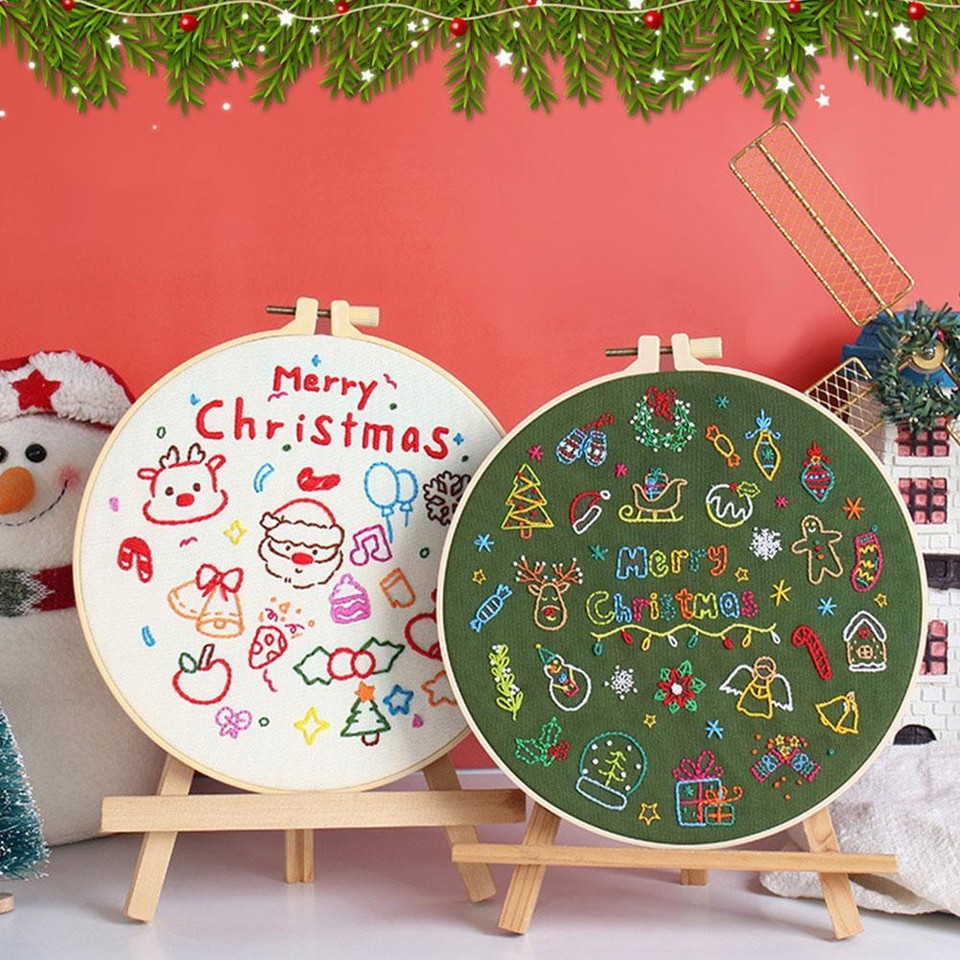 Christmas Hand Embroidery Set DIY Craft Stamped Embroidery Xmas Gifts
