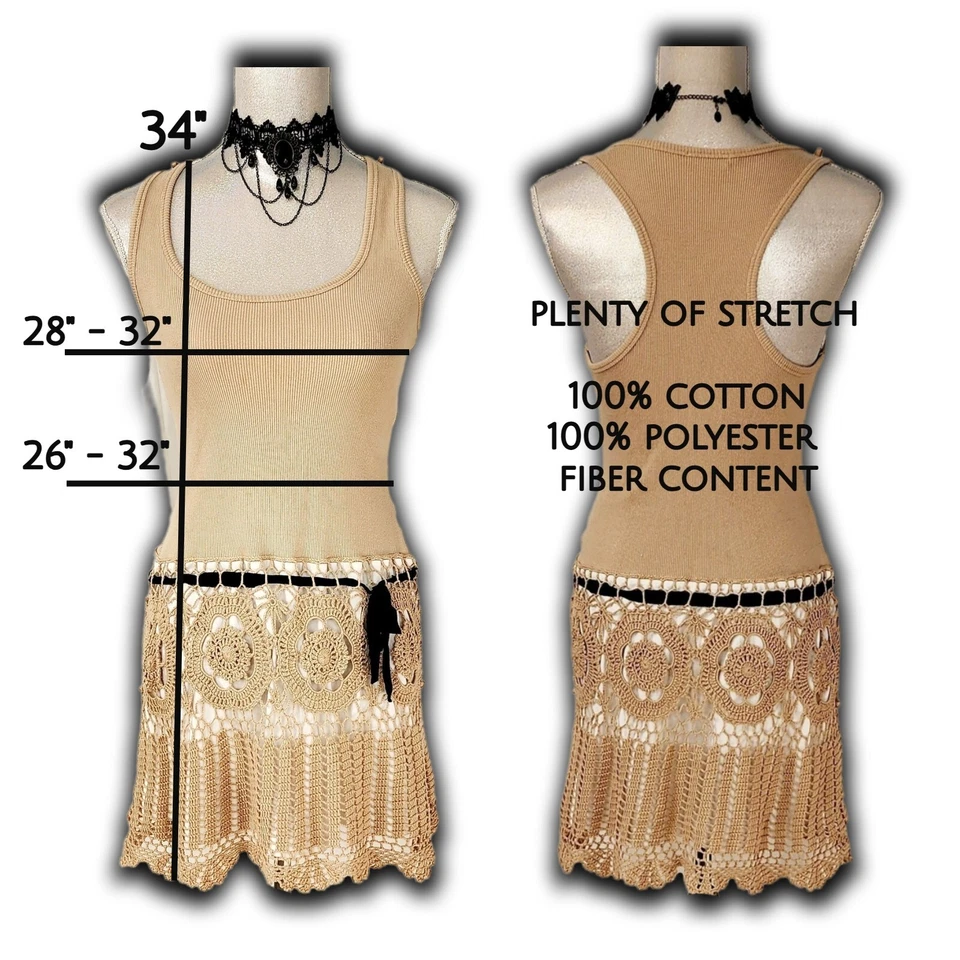 Vestido de ganchillo para mujer XOXO sin mangas beige negro hasta la rodilla talla pequeña Foto 4 de 4