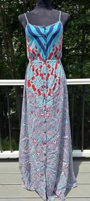 Mavi Women's Paisley Button Front Spaghetti Strap Maxi Dress Size XS