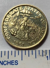 1861 CONFEDERATE STATES OF AMERICA TOKEN $5 GOLDEN CSA MEDAL CIVIL WAR COIN BU