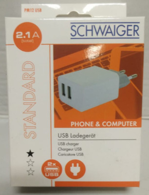 Schwaiger USB Charger 2.1 A - 240V PM12USB Model V4 New Original Packaging