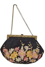 Antique Petit Point Purse Floral Needlework Gold Tone Frame 10 X 7 Handbag