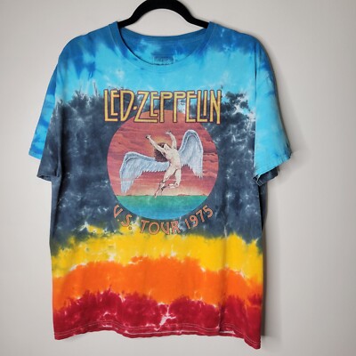 Led Zeppelin L U.S. Tour 1975 Rainbow Tie Dyed Short Sleeve Tshirt