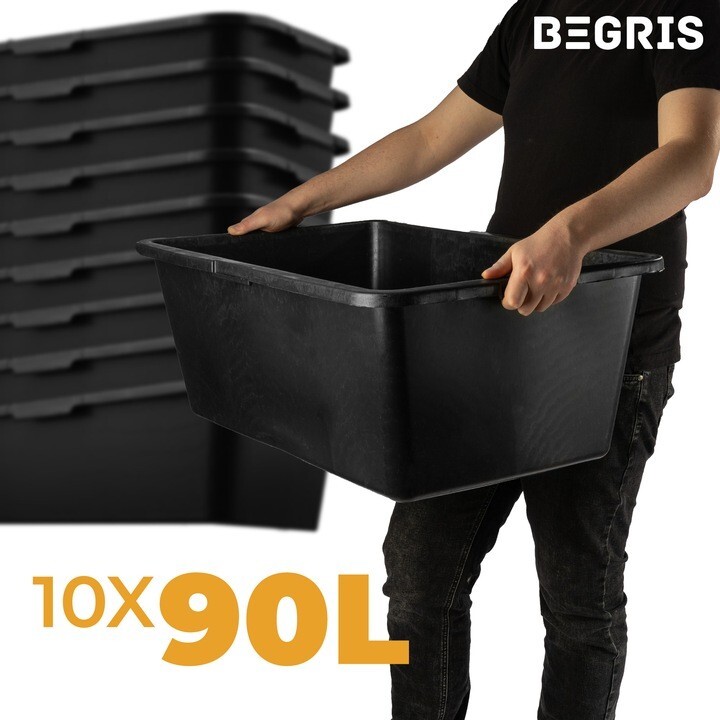 Bac à mortier 90 L pour coulage de chape et stockage de gravats lot de 10 grands bacs de maçon