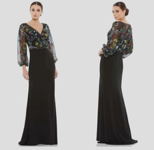 Mac Duggal Floral Illusion Beaded Waist Gown Dress Sz 8 $498 *1216