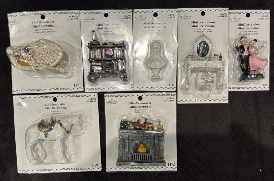 SET BESTEHEND AUS 7 - ASHLAND - MINI DEKO HALLOWEEN - NEU - SKELETT PFERD EITELKEIT