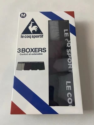 Le Coq Sportif Lot de 3 Boxers Homme Noir Gris Bordeaux Coton Neuf Étiquettes - Photo 1/4