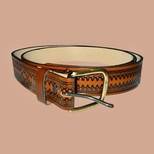 Vintage Hand-Tooled Leather Belt Western Style Made in USA Size 46 Fits 42-44