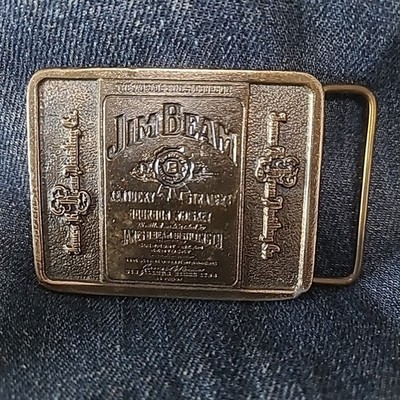 Vintage 1978 JIM BEAM Bourbon Whiskey Belt Buckle Wyoming studio Art~12