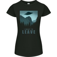 Camiseta UFO I Want Leave Funny Alien Anti Social Mujer Corte Pequeño