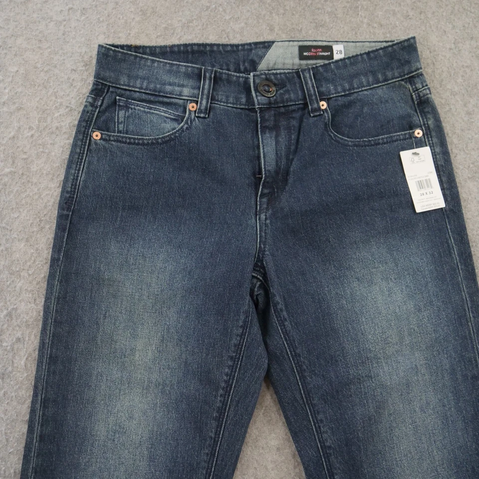 Volcom Jeans Mens 28 Blue Solver Straight Dark Wash Mid Rise Zip New - Image 4 of 4