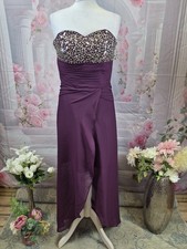 Purple Beaded Prom Dress Strapless Gem Embellished Evening Gown High Low UK 8