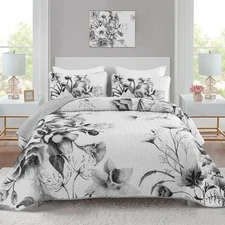 Floral Quilt Set King 3 Pieces Grey Floral Quilt Coverlet Set Soft Microfiber...