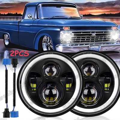 Fit Dodge D100 D200 D300 Pickup 7inch Round LED Headlights Hi/Lo Sealed Beam 2x
