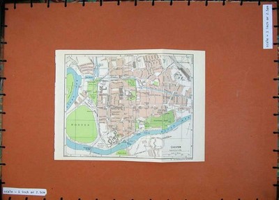 Old Vintage Print 1965 Map England Street Plan Chester Cathedral Roodee 20th