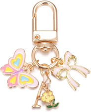 Cute Colourful Initial Letter Keychains with Small Colorful Butterfly Mini Key C