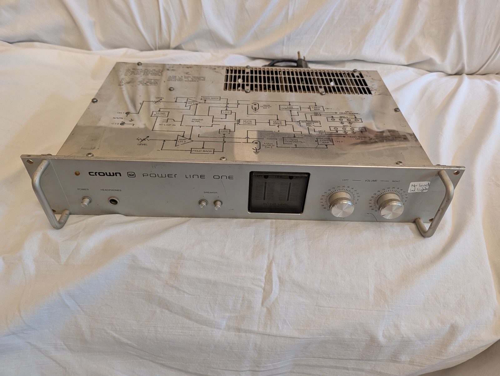 Crown Power Line One Power Amp Tested Meters Not Working As Is
