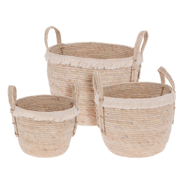 3Er Set Geflochtener Korb Aus Seegras Naturfarbe 32X34,5 Cm Dekokorb Boho Korb-image