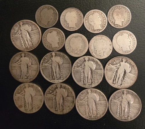 9-Standing Liberty Quarters, 8-Barber Dimes,