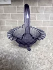 Signed Fenton Art Glass Wisteria Threaded Purple Ruffled Edge Brides Basket