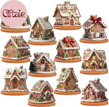 12 Pcs Gingerbread Christmas Table Decoration Gingerbread House Tiered Tray Deco