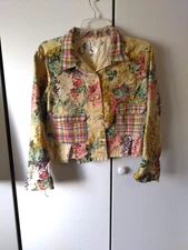 Vintage My Boyfriends Back  Patchwork  Jacket  M  Cottage  Grandma Boho Cropped