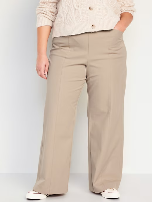 【Anyone more】Piri Vintage Washed Wide Pants Old Navy Pixie Wide Leg Dress Pants Women 2X Beige Pull On