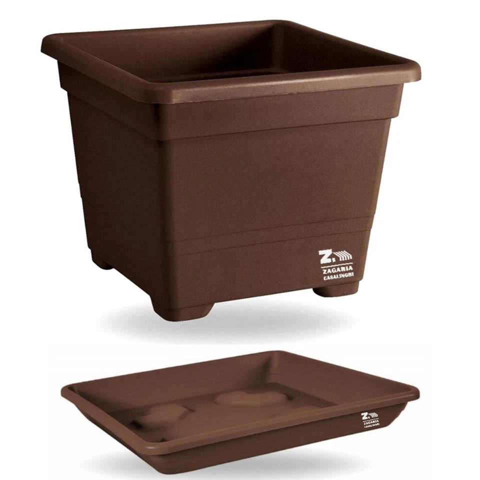 VECA VASO FIORIERA QUADRA QUADRATO COLORE BRONZO CON SOTTOVASO CM 45X45X36 H