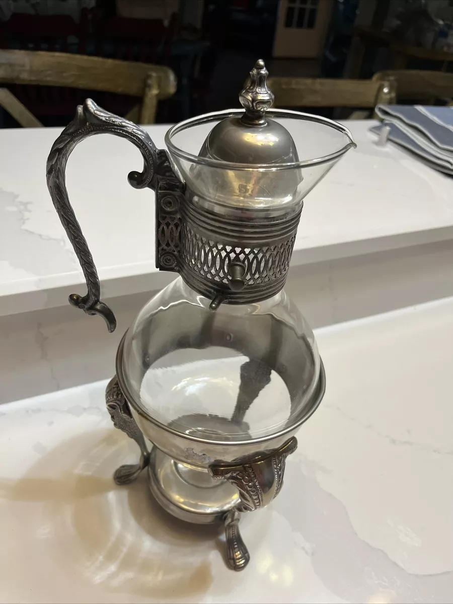 Vintage Glass Silver Plate Coffee Tea Carafe With Lid