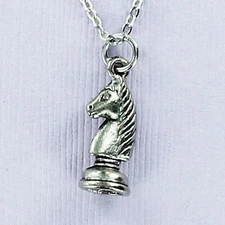 KNIGHT CHESS PIECE Necklace on Chain or Charm Only - Pewter Game Strategy Horse