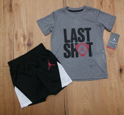 Air Jordan Boy Tee /& Shorts Set ~ Gray Black Red /& White ~ Last Shot ~ Dri-Fit