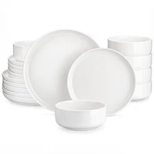 MALACASA 18-Piece Dinnerware Set Porcelain White Bowl & Plate Set Service for 6